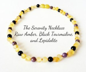 serenity amber, black tourmaline, and lepidolite necklace