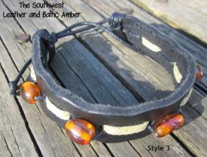 Southwest Baltic Amber and Leather Bracelet